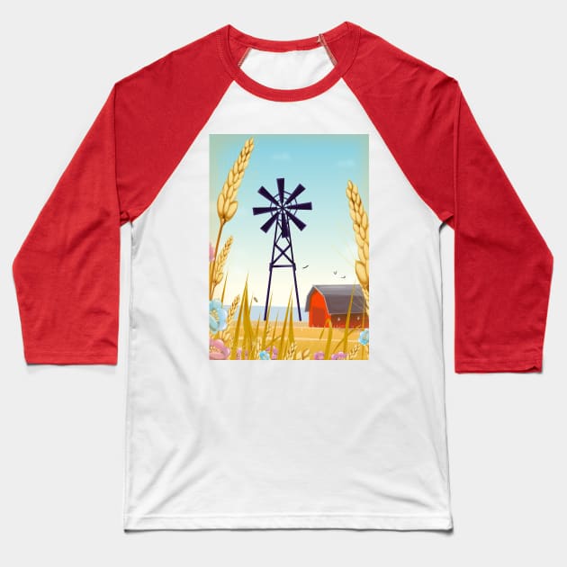 Farmyard Windmill Baseball T-Shirt by nickemporium1